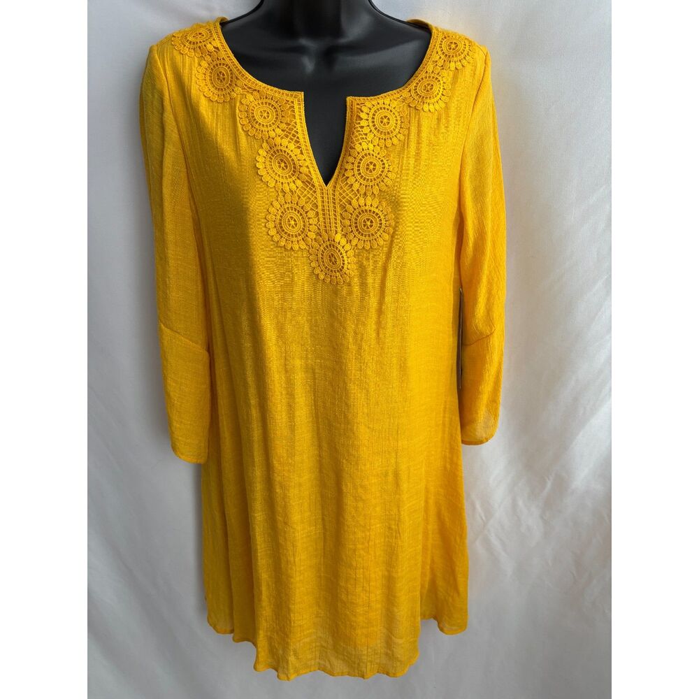 Indigo Rose NWT Golden Yellow Mustard Boho Embroidered Dress Shift Size Petite S